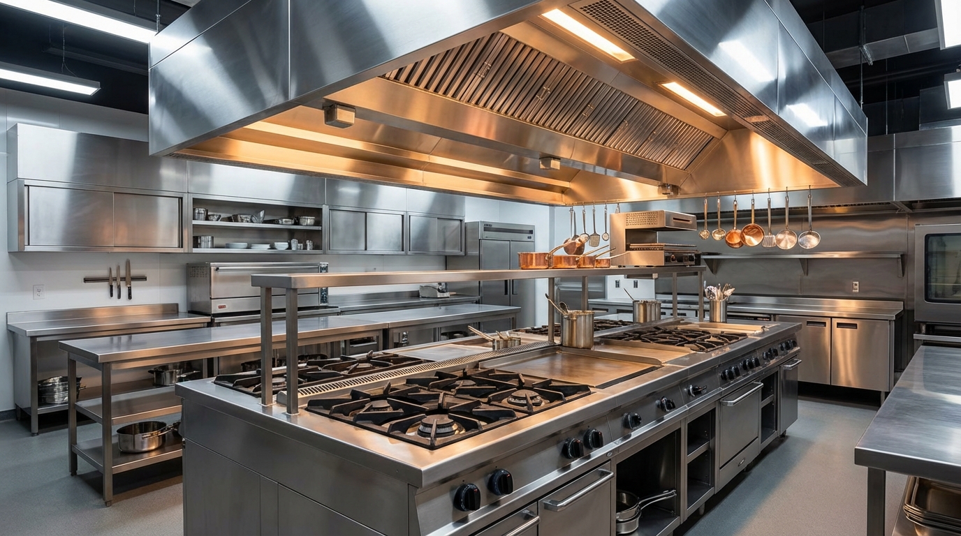 Cocina industrial de acero inoxidable en un restaurante profesional