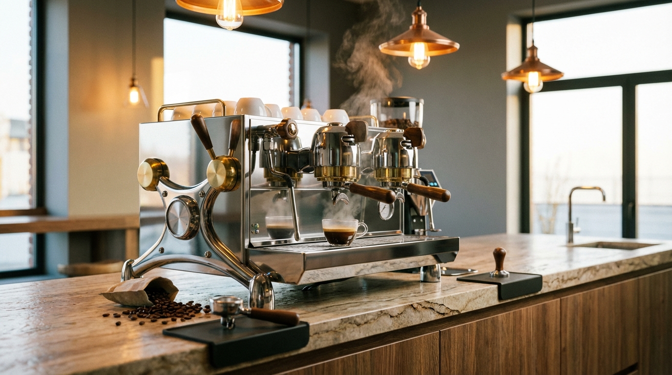 Máquina de café espresso profesional en una cafetería moderna